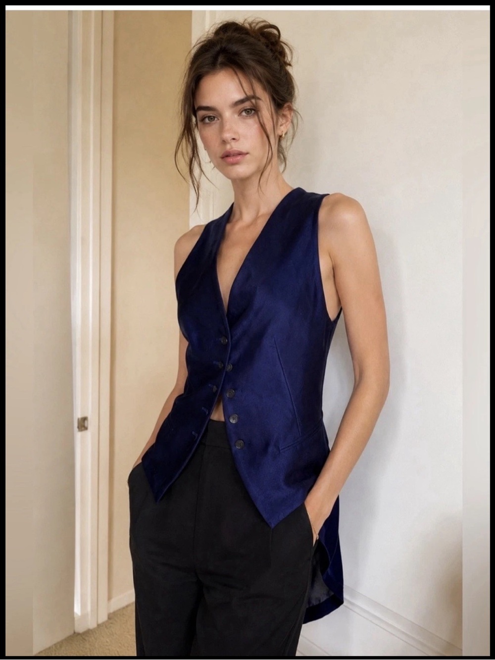 Ann Demeulemeester Navy Draped Tail Vest Size 34